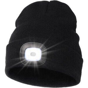 Unisex Beanie Hat with Light Rechargeable Hands‎ Free LED Headlamp Knitted Light